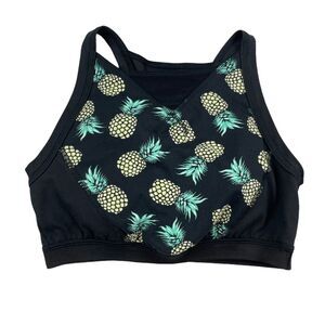 Zelos Black Pineapple Print Sports Bra Padded Mesh Detail Sz XS